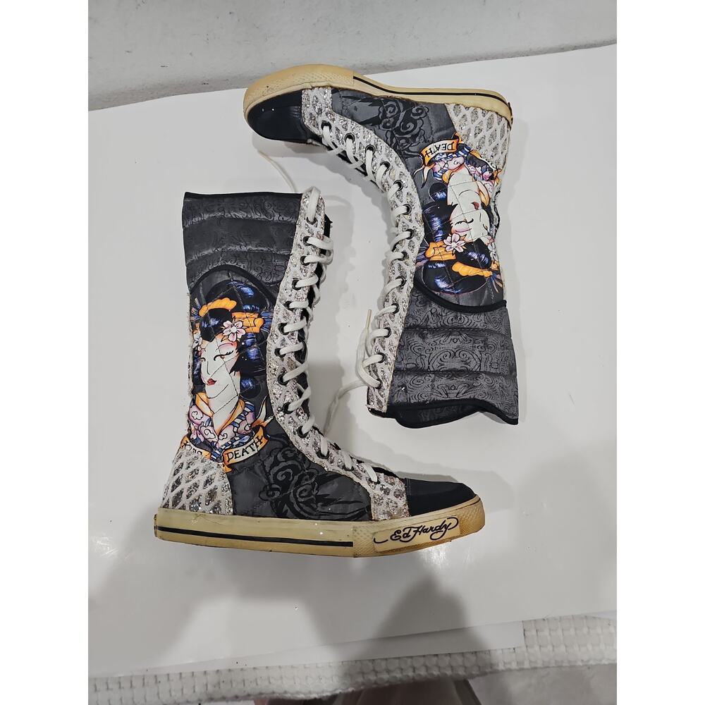 Ed Hardy Hi Top Sneakers Size 7 Japanese Print - Picture 5 of 12